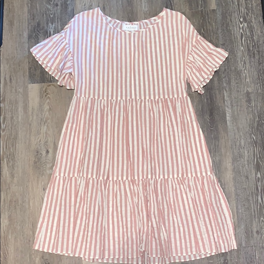 Pink and White Striped Tiered Dress - NWOT